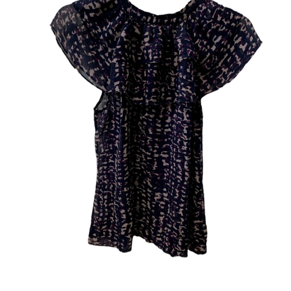 Ann Taylor Graphic Sheer Ruffle Silk Top Small - Picture 4 of 12